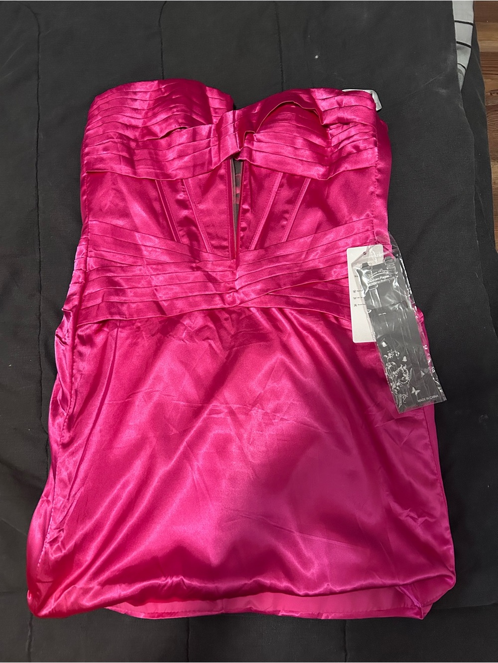 Strapless Satin Evening Dress in Hot Pink